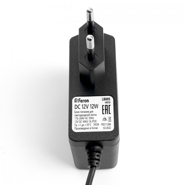 Трансформатор электронный для светодиодной ленты 12W 12V (драйвер), LB005 FERON, артикул FERON 48050 Трансформатор электронный для светодиодной ленты 12W 12V (драйвер), LB005 FERON, артикул FERON 48050
