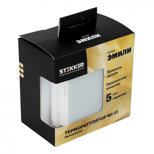 Терморегулятор Wi-Fi (механизм), STEKKER, 250В, 3500Вт, серия Эмили, RSW00-5119-01, белый фарфор, soft touch, артикул STEKKER 50376