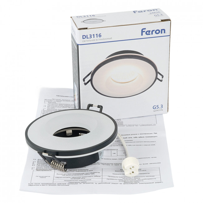 Светильник встраиваемый Feron DL3116 потолочный G5.3 черный, артикул FERON 51939