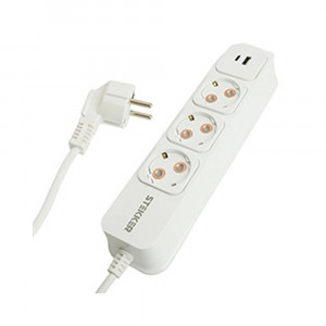 Удлинитель 3-местный с/з STEKKER HM20-31-03 3x1мм2, 3м, 250В, 16А, USB A+C, Click Tap, HM20-31-03, белый+глянцевый золотой