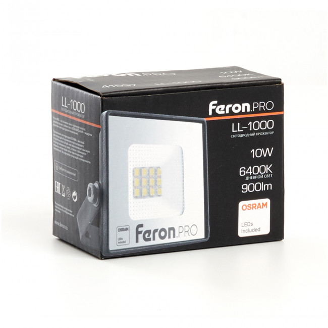 Светодиодный прожектор Feron.PRO LL-1000 IP65 10W 6400K  черный, артикул FERON 41537