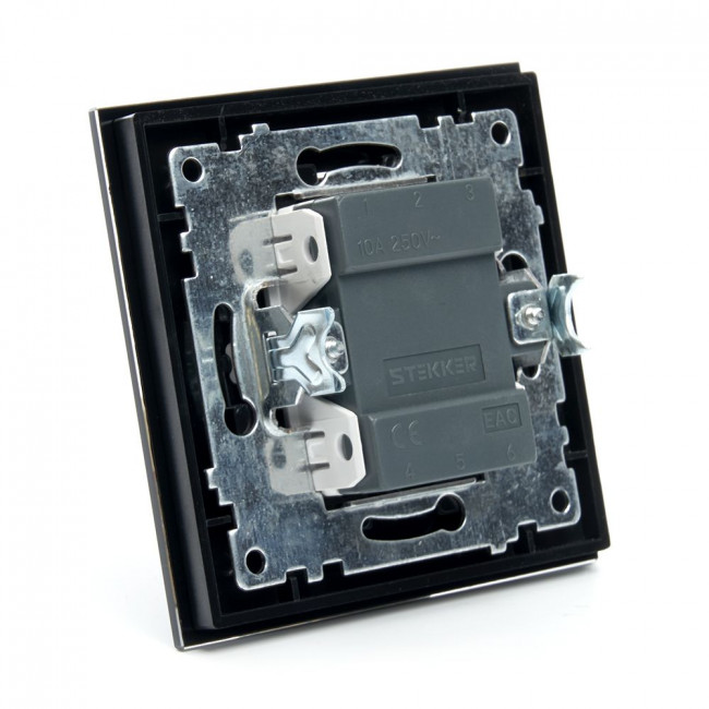 Выключатель 2-клавишный c индикатором STEKKER GLS10-7002-05, 250В, 10А, серия Катрин, черный, артикул STEKKER 39504