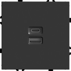 Розетка USB + Type-C (механизм) STEKKER RST10-5115-05 серия Эмили, черный уголь soft touch