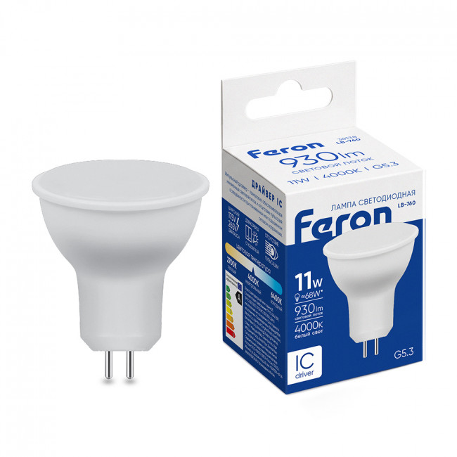 Лампа светодиодная Feron LB-760 MR16 G5.3 11W 175-265V 4000K, артикул FERON 38138