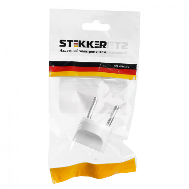 Переходник сетевой STEKKER ADP6-04-20 Питер б/з 250В, 6A полипропилен, белый, артикул STEKKER 32860