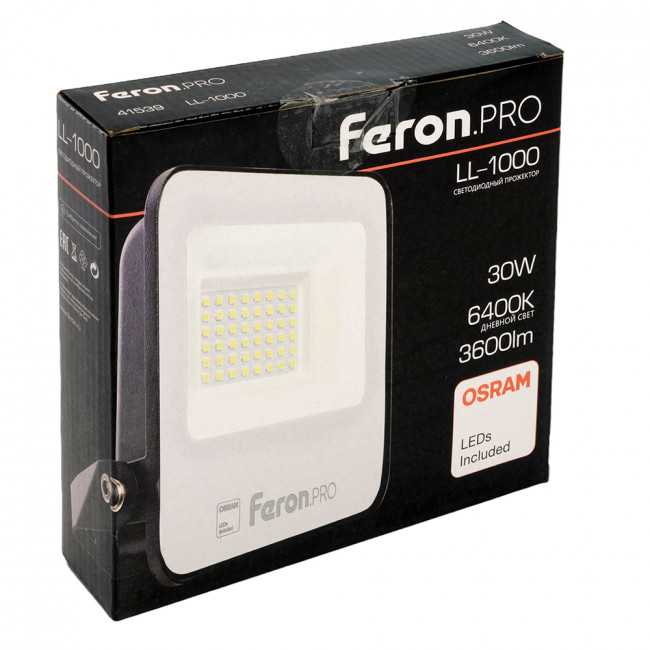 Светодиодный прожектор Feron.PRO LL-1000 IP65 30W 6400K черный, артикул FERON 41539