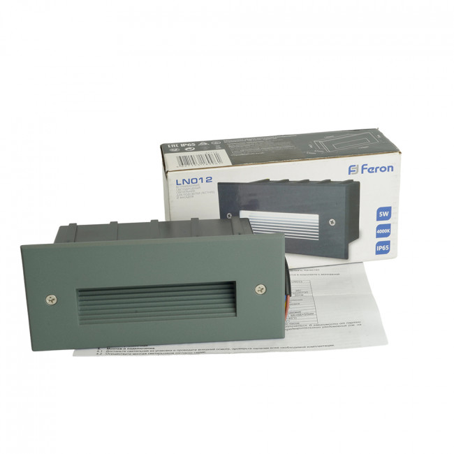Светодиодный светильник Feron LN012 встраиваемый 5W 4000K, IP65, серый, артикул FERON 41174