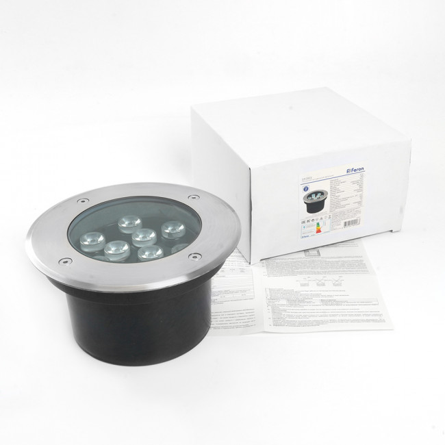 Светодиодный светильник тротуарный (грунтовый) Feron SP2803,10W, AC/DC12V, низковольтный, 4000К, металлик, D160*H90mm, вн.диаметр: 110mm, IP67, артикул FERON 48347