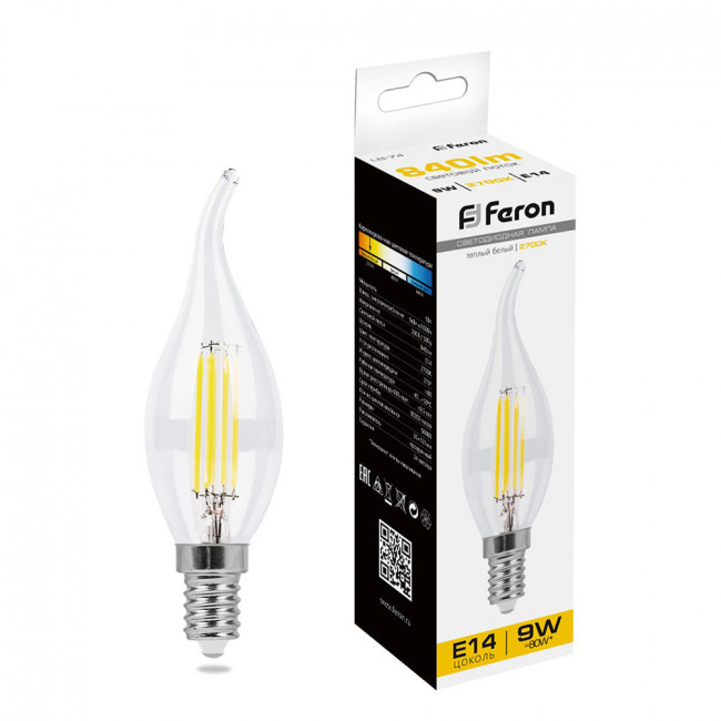 Лампа светодиодная Feron LB-74 Свеча на ветру E14 9W 230V 2700K, артикул FERON 25960