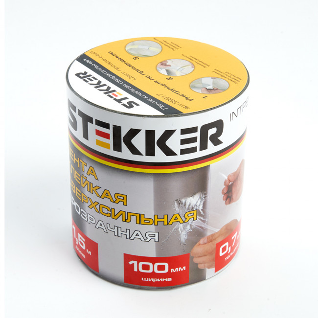 Лента  клейкая сверхсильная STEKKER 0,7*100 мм, 1,5 м. прозрачная INTP9-0715-10, артикул STEKKER 39917