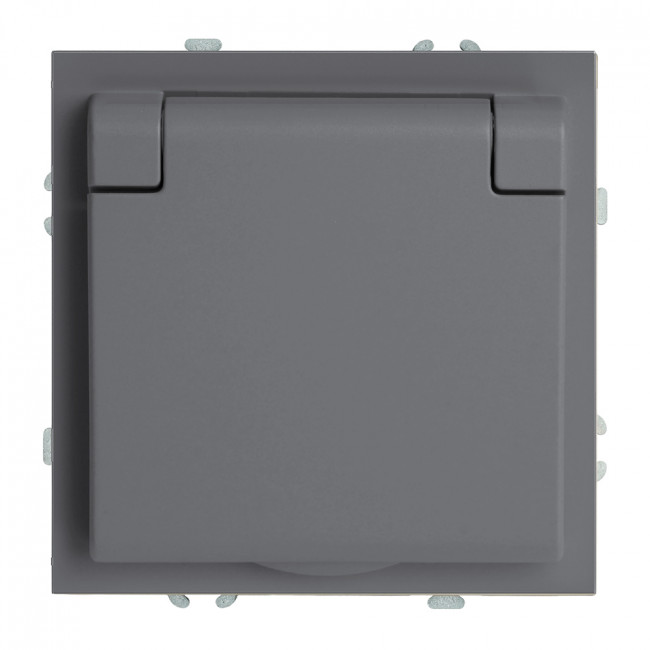 Розетка 1-местная с крышкой с защ. штор, STEKKER, б/з, IP42, 250В, 16А, серия Эмили, RST16-5113-10, платиново-серый, soft touch, артикул STEKKER 49956