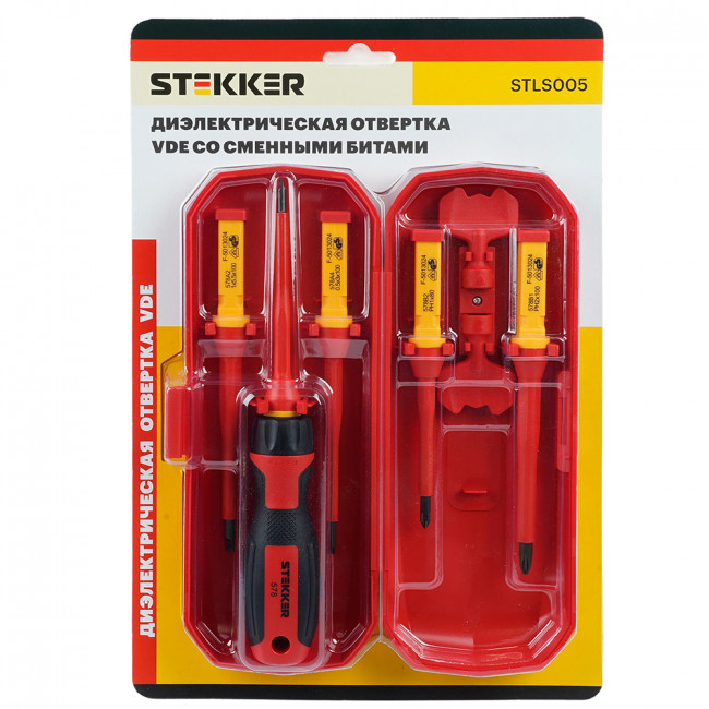 STLS005 Отвертка VDE со сменными битами до 1000В, 8 предметов, артикул STEKKER 50409