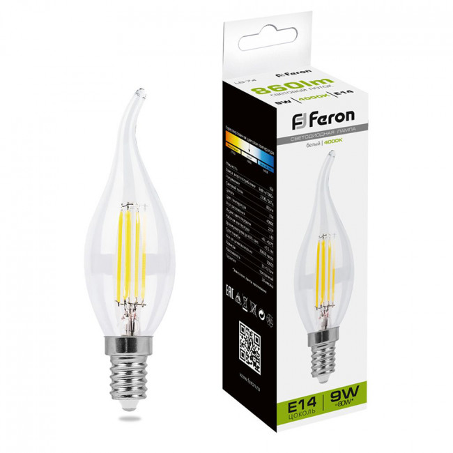 Лампа светодиодная Feron LB-74 Свеча на ветру E14 9W 230V 4000K, артикул FERON 25962