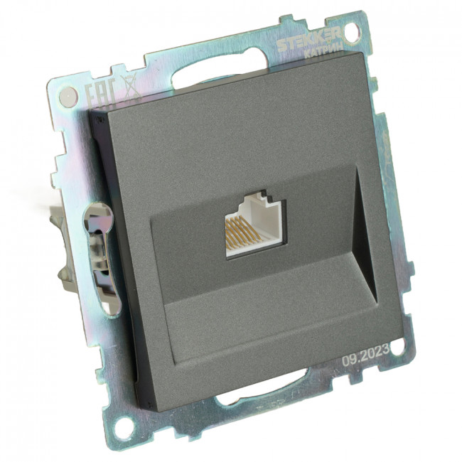 Розетка компьютерная 1-местная RJ-45 (механизм), серия Катрин, графит, GLS00-7107-06, артикул STEKKER 49418 Розетка компьютерная 1-местная RJ-45 (механизм), серия Катрин, графит, GLS00-7107-06, артикул STEKKER 49418