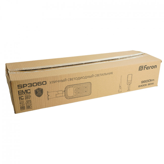Светодиодный уличный консольный светильник Feron SP3060 80W 6400K 100-265V/50Hz, серый, артикул FERON 48686