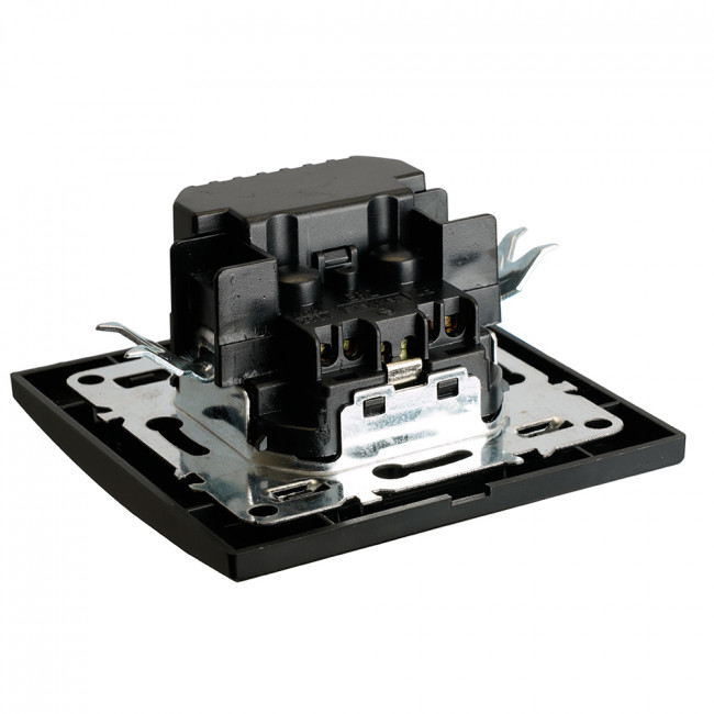 Розетка 1-местная с/з STEKKER, PST16-9016-03, 250В, 16А с USB+ type C, серия Эрна, черный, артикул STEKKER 50078