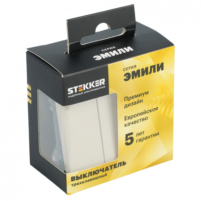 Выключатель 3-клавишный (механизм), STEKKER, 250В, 10А, серия Эмили, RSW10-5108-08, кашемир, soft touch, артикул STEKKER 49896