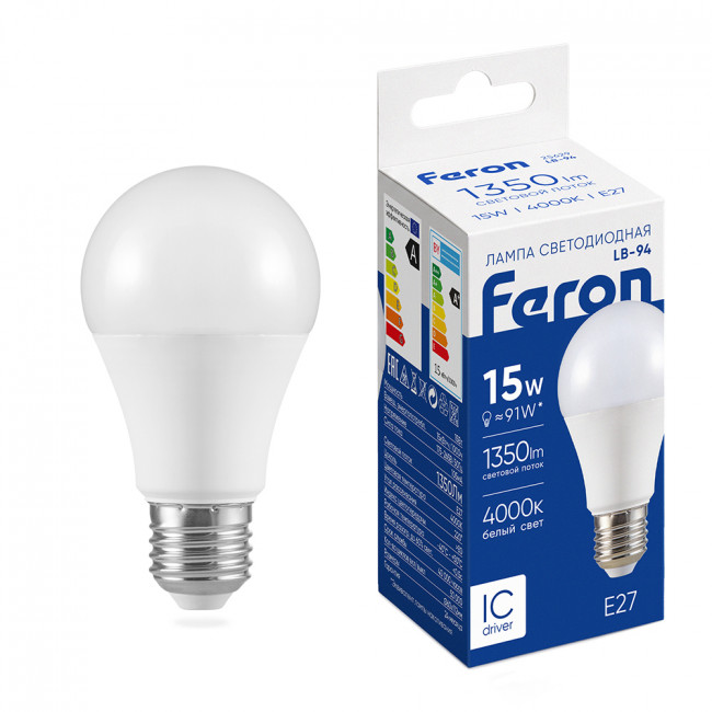 Лампа светодиодная Feron LB-94 Шар E27 15W 175-265V 4000K, артикул FERON 25629 Лампа светодиодная Feron LB-94 Шар E27 15W 175-265V 4000K, артикул FERON 25629