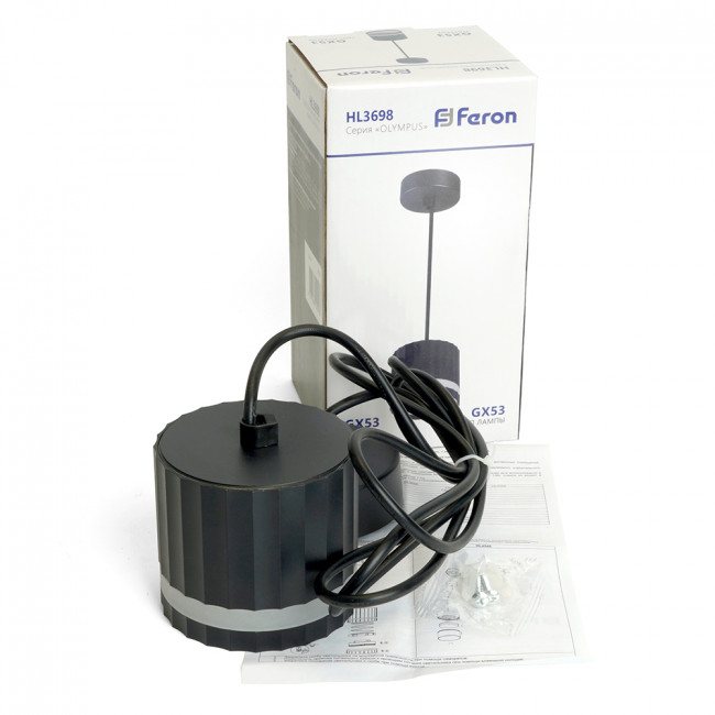 Светильник потолочный Feron Barrel HL3698 OLYMPUS levitation 12W, 230V, GX53, чёрный, на подвесе 1,7 м, артикул FERON 48684