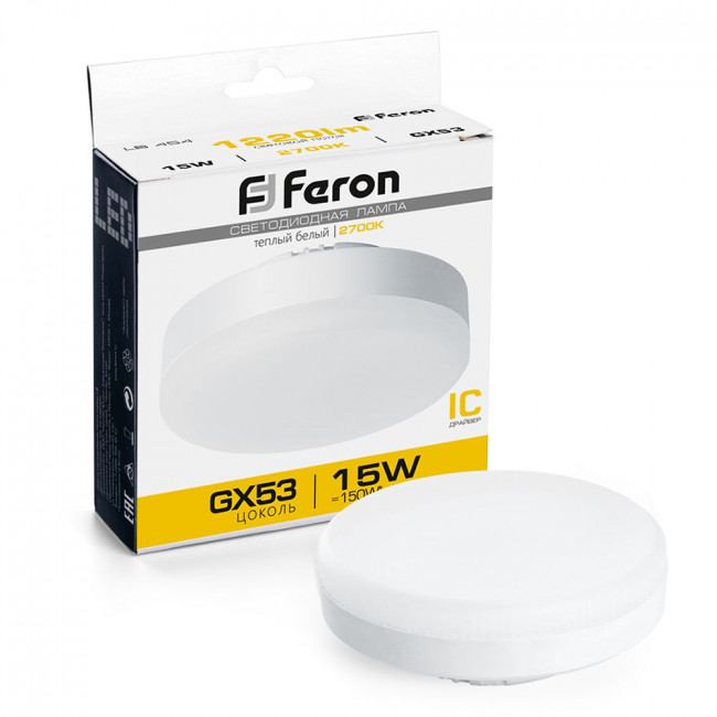 Лампа светодиодная Feron LB-454 GX53 15W 175-265V 2700K, артикул FERON 25834 Лампа светодиодная Feron LB-454 GX53 15W 175-265V 2700K, артикул FERON 25834