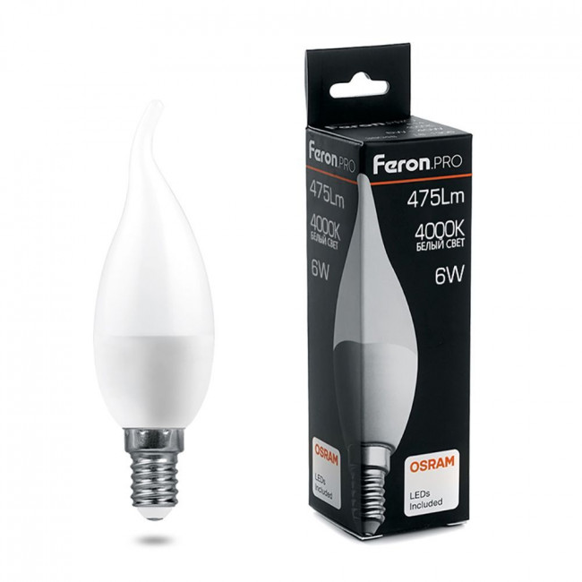 Лампа светодиодная Feron.PRO LB-1306 Свеча E14 6W 175-265V 4000K, артикул FERON 38048