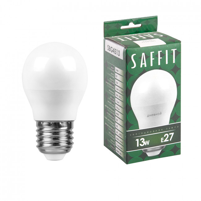 Лампа светодиодная SAFFIT SBG4513 Шарик E27 13W 230V 6400K, артикул SAFFIT 55162