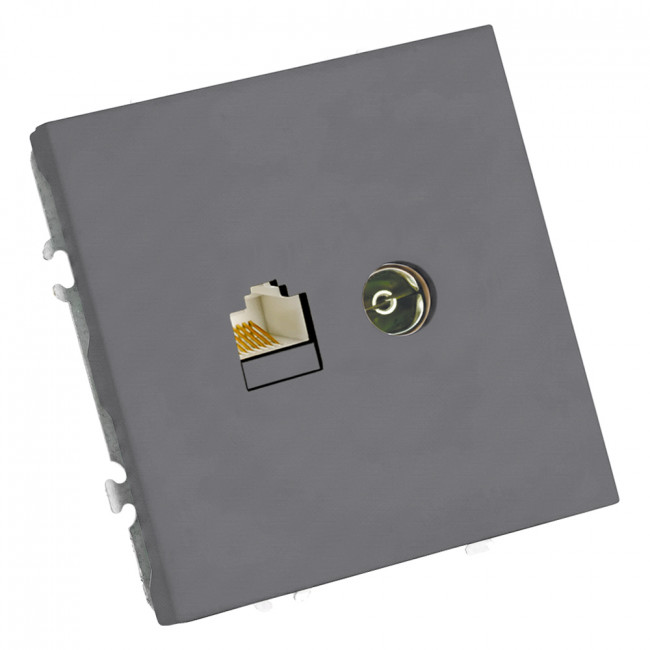 Розетка TV + компьютерная RJ-45 (механизм), STEKKER, серия Эмили, RST00-5106-10, платиново-серый, soft touch, артикул STEKKER 49950 Розетка TV + компьютерная RJ-45 (механизм), STEKKER, серия Эмили, RST00-5106-10, платиново-серый, soft touch, артикул STEKKER 49950