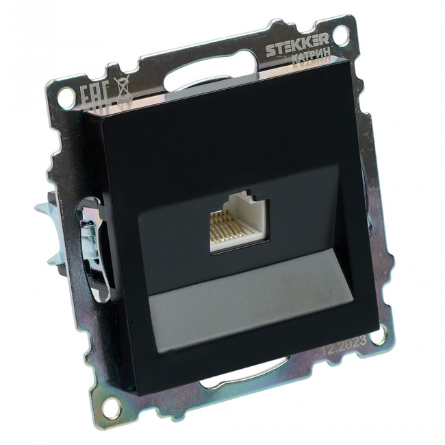Розетка компьютерная 1-местная RJ-45 (механизм), STEKKER GLS00-7107-05, серия Катрин, черный, артикул STEKKER 39613