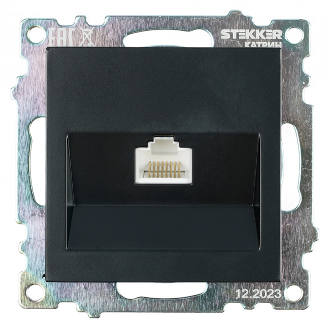 Розетка компьютерная 1-местная RJ-45 (механизм), STEKKER GLS00-7107-05, серия Катрин, черный, артикул STEKKER 39613