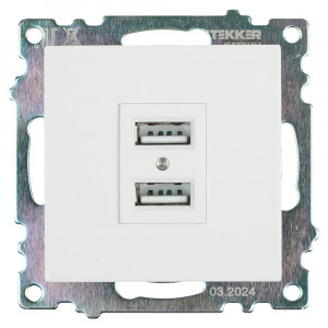 Розетка USB 2-местная (механизм), STEKKER GLS10-7115-01, 250B, 2,1А, серия Катрин, белый