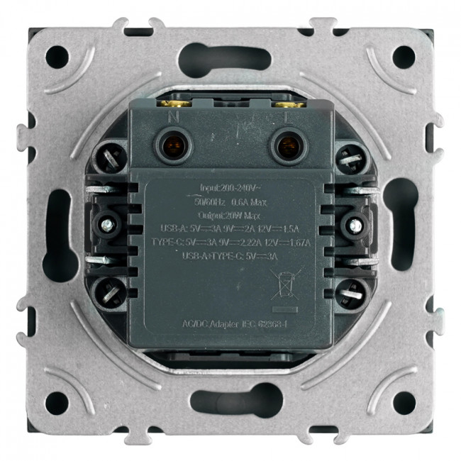 Розетка 2-местная USB + Type C (механизм), STEKKER, 250В, 20W, серия Эмили, RST10-5115-10, платиново-серый, soft touch, артикул STEKKER 49957