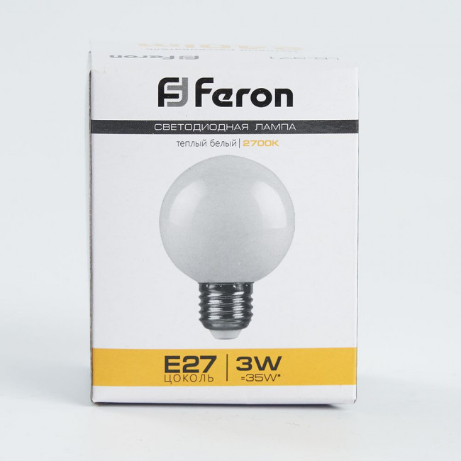 Лампа светодиодная Feron LB-371 Шар E27 3W 230V 2700K матовый, артикул FERON 25903
