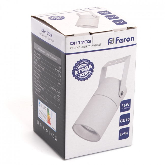 Светильник садово-парковый Feron DH1703,  GU10 230V, белый (на стену), артикул FERON 48319