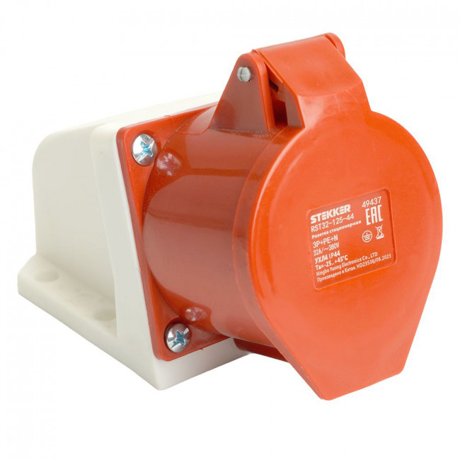 Розетка стационарная ST-125 32А 380В 3P+PE+N IP44, RST32-125-44, Stekker, артикул STEKKER 49437