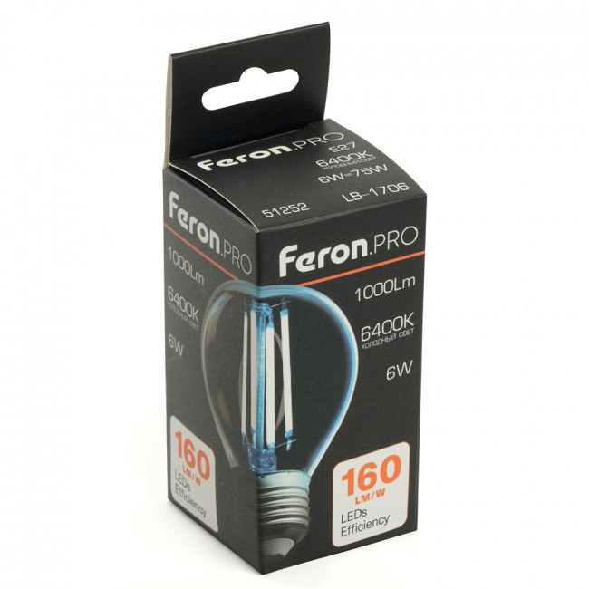 Лампа светодиодная Feron.PRO LB-1706 Шарик E27 1000LM 6W 175-265V 6400K, артикул FERON 51252