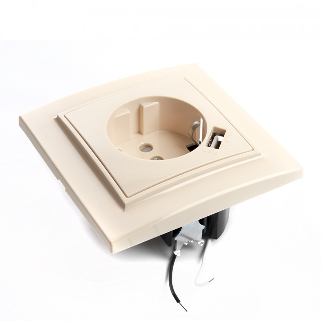 Розетка 1-местная с/з, STEKKER, PST16-9011-02 250В, 16А с защитной шторкой и с USB, серия Эрна, слоновая кость, артикул STEKKER 39237