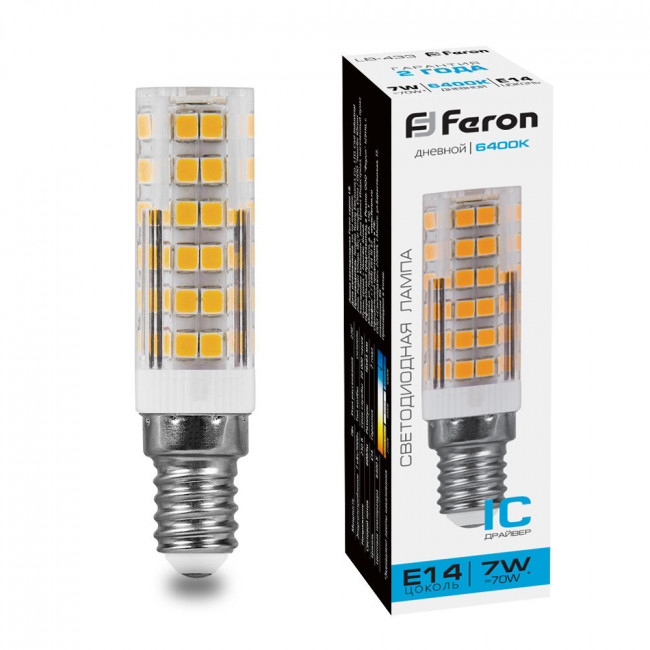 Лампа светодиодная Feron LB-433 E14 7W 175-265V 6400K, артикул FERON 25986