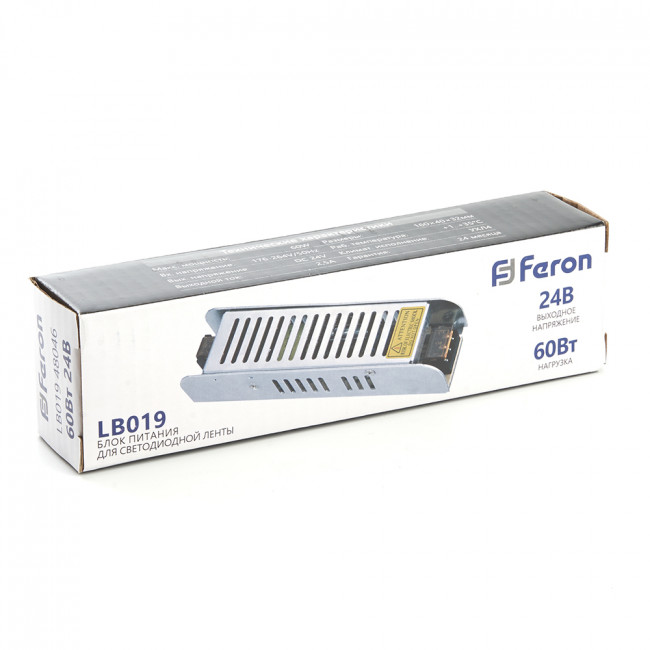 Трансформатор электронный для светодиодной ленты 60W 24V (драйвер), LB019, артикул FERON 48046 Трансформатор электронный для светодиодной ленты 60W 24V (драйвер), LB019, артикул FERON 48046