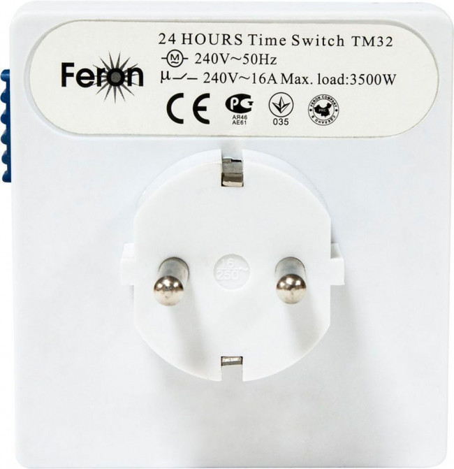 Розетка с таймером Feron TM32 суточная мощность 3500W/16A, артикул FERON 23203