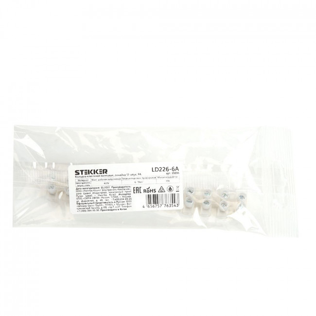 LD227-10A Зажим винтовой изолированный 450В, 10А, 12 пар, полиэтилен DIY, артикул STEKKER 39896