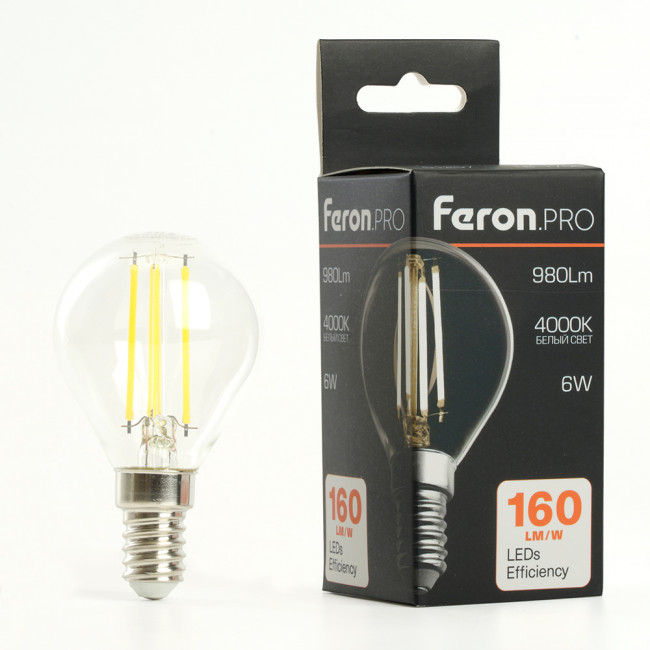 Лампа светодиодная Feron.PRO LB-1706 Шарик E14 980LM 6W 175-265V 4000K, артикул FERON 51257