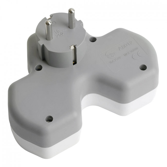 Разветвитель сетевой 3-местный с/з STEKKER ADP16-13-20, 250V,16A, ABS огнеустойчивый пластик,белый/серый, артикул STEKKER 32871