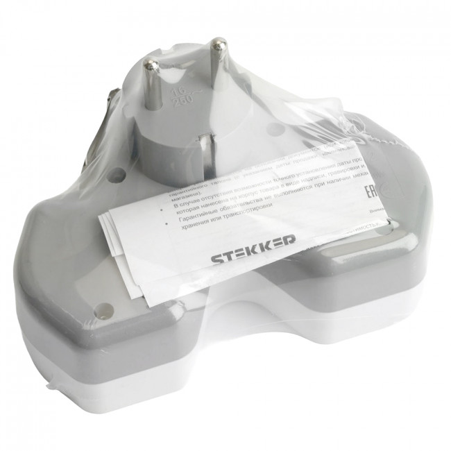 Разветвитель сетевой 3-местный с/з STEKKER ADP16-13-20, 250V,16A, ABS огнеустойчивый пластик,белый/серый, артикул STEKKER 32871