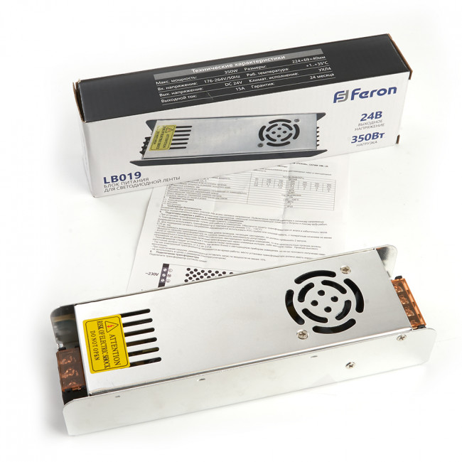 Трансформатор электронный для светодиодной ленты 350W 24V (драйвер), LB019, артикул FERON 48048