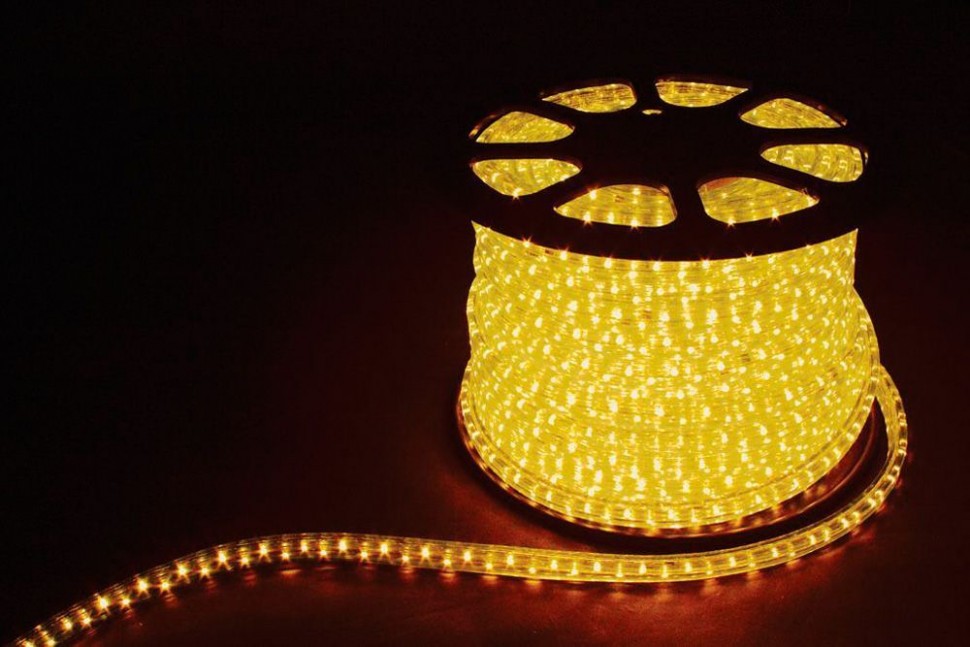 Дюралайт (световая нить) со светодиодами, 2W 100м 230V 36LED/м 13мм, желтый, LED-R2W