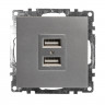 Розетка USB 2-местная (механизм) STEKKER GLS10-7115-03 250V 2,1А серия Катрин, серебро 39588 