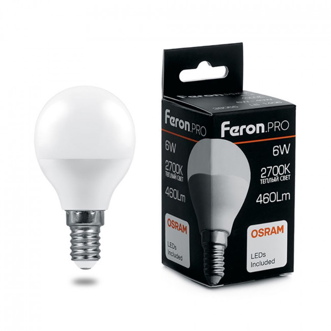 Лампа светодиодная Feron.PRO LB-1406 Шарик E14 6W 175-265V 2700K, артикул FERON 38065