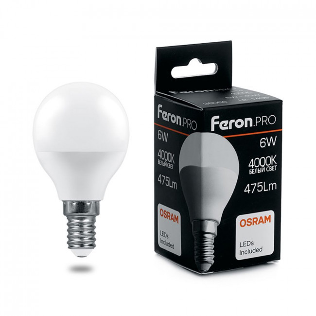 Лампа светодиодная Feron.PRO LB-1406 Шарик E14 6W 175-265V 4000K, артикул FERON 38066
