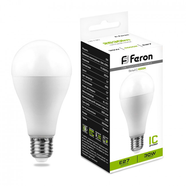 Лампа светодиодная Feron LB-130 Шар E27 30W 175-265V 4000K, артикул FERON 38195 Лампа светодиодная Feron LB-130 Шар E27 30W 175-265V 4000K, артикул FERON 38195