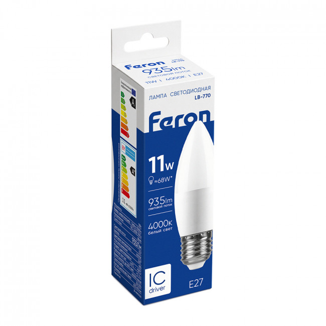 Лампа светодиодная Feron LB-770 Свеча E27 11W 175-265V 4000K, артикул FERON 25944